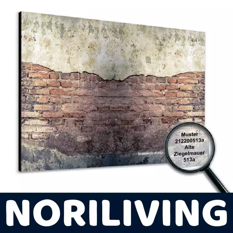 Leinwandbild zeigt eine detaillierte, alte Ziegelmauer, präsentiert von Noriliving