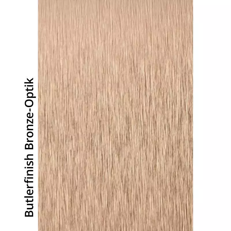 Nahaufnahme einer Oberfläche mit Butlerfinish Bronze-Optik, die eine gebürstete Textur zeigt.
