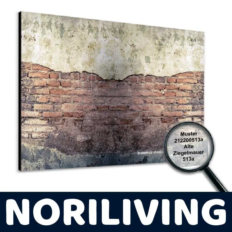 Leinwandbild zeigt eine detaillierte, alte Ziegelmauer, präsentiert von Noriliving
