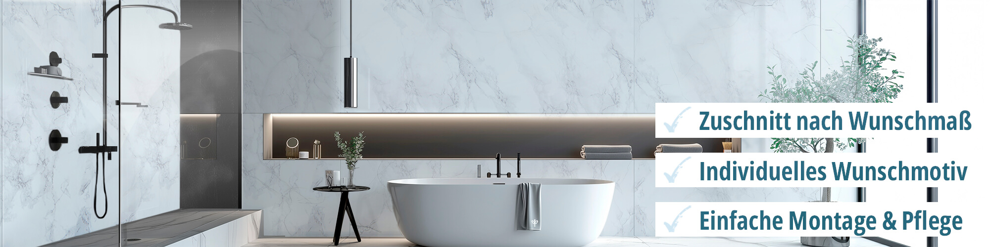 Modernes Badezimmerdesign mit individueller Duschwand und freistehender Badewanne Luxuriöses Badezimmer mit maßgefertigter Duschwand, freistehender Badewanne und stilvoller Dekoration