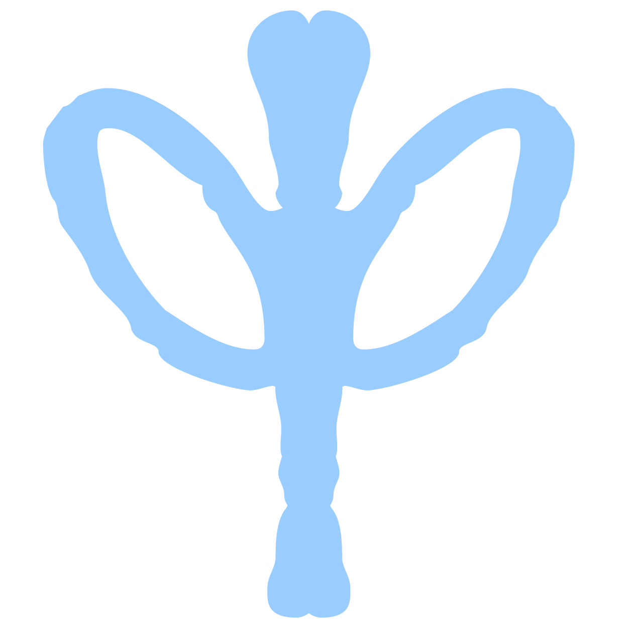 Abstraktes blaues Design-Logo Illustration eines blauen, symmetrischen, abstrakten Designs mit flügelartigen Formen