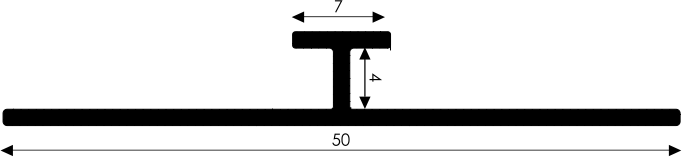 Technische Zeichnung eines I-Trägers mit Maßen Grafik eines I-Trägers; obere Flanschbreite 7 und Gesamtlänge 50 Einheiten
